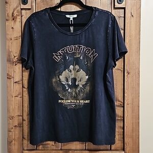 Garcia Black Intuition Follow Your Heart Wolf Graphic Short Sleeve T-shirt XXL